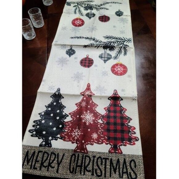 Christmas Table Runner Cottage Farmhouse Decor Red Black Holiday Decoration 90" - Picture 1 of 8
